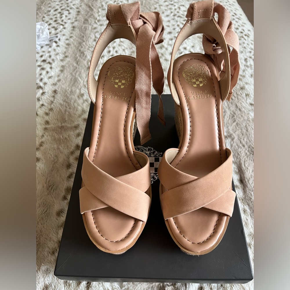 Vince Camuto Tan Wedge Sandals with Crossed Straps